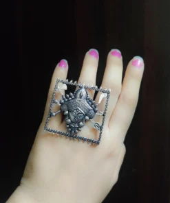 Glamaya Stylish Adjustable German Silver Ring For Women 1 GLAM-RI-OX-6F4-980546-11-7