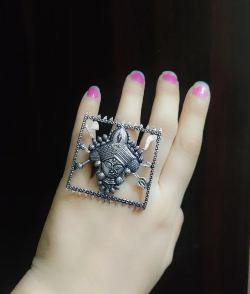 Glamaya Stylish Adjustable German Silver Ring For Women 1 GLAM-RI-OX-6F4-980546-11-7