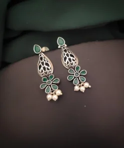 Glamaya Green Silver Lookalike Stud Earrings - Affordable & Stylish 1 GLAM-ER-OX-30-653977-50-3