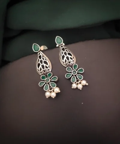 Glamaya Green Silver Lookalike Stud Earrings - Affordable & Stylish 1 GLAM-ER-OX-30-653977-50-3