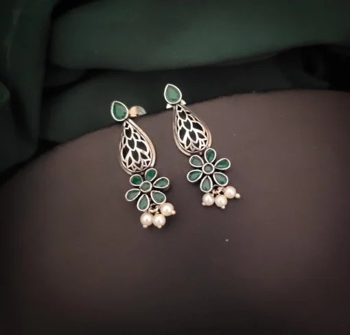 Glamaya Green Silver Lookalike Stud Earrings - Affordable & Stylish 1 GLAM-ER-OX-30-653977-50-3