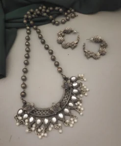 Glamaya Chic Black Chain & White Earrings Set 1 GLAM-CN-BP-21F4-003694-35-7