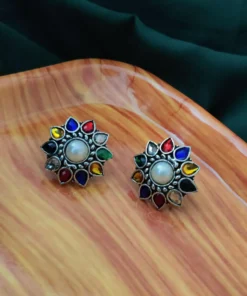 Glamaya Sparkling Multi-stone Stud Earrings: Trendy, Premium Quality 1 GLAM-ER-ST-10-084513-18-5