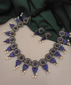 Glamaya Blue Silver Lookalike Choker Earring Set: Trendy Combo For All Ages 1 GLAM-CN-OX-54-116396-86-5