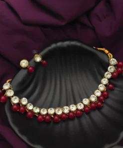 Glamaya Red Kundan Choker Earrings Set: Traditional Indian Jewelry 1 GLAM-CN-KU-5F7-654631-11-7