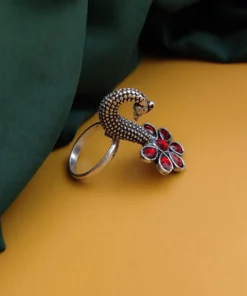 Glamaya Stunning Red Peacock Flower Ring - Trendy Oxidised Design! 1 GLAM-RI-OX-18-591528-30-5