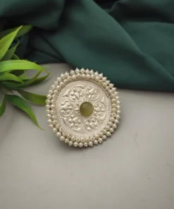 Glamaya Olive Green Jumbo Ring - Silver 92.5 Plated, Adjustable Stylish Statement 1 GLAM-RI-OX-36F7-567152-50-6