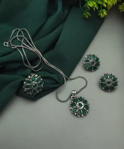 Glamaya Green Oxidised Jewelry Combo Set For Women 1 GLAM-CN-OX-20-302620-45-3