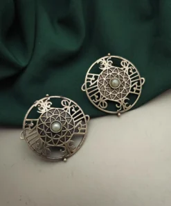 Glamaya Exquisite Brass Silver Stud Earring: Handcrafted Indian Beauty 5 GLAM-ER-BR-40-029410-71-2 Glamaya Exquisite Brass Silver Stud Earring: Handcrafted Indian Beauty 5 GLAM-ER-BR-40-029410-71-2