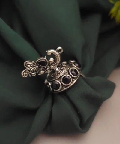 Glamaya Black Peacock Adjustable Ring: Trendy & Oxidized 2 GLAM-RI-OX-7F5-726511-16-4