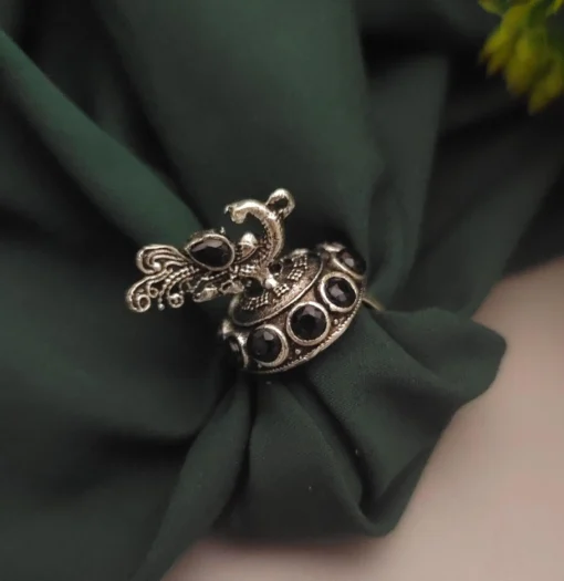 Glamaya Black Peacock Adjustable Ring: Trendy & Oxidized 2 GLAM-RI-OX-7F5-726511-16-4 Glamaya Black Peacock Adjustable Ring: Trendy & Oxidized 2 GLAM-RI-OX-7F5-726511-16-4