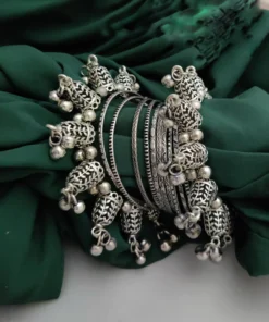 Glamaya Stylish Oxidised Jhumki Bangles Set - Trendy Armlet Bracelet Combo 1 GLAM-CB-OX-27-836235-43-10