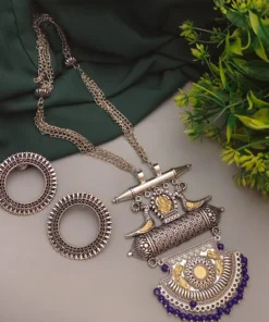 Glamaya Peacock Blue Combo Set: Trendy Oxidised Neckset 1 GLAM-CN-TT-40-547331-75-4