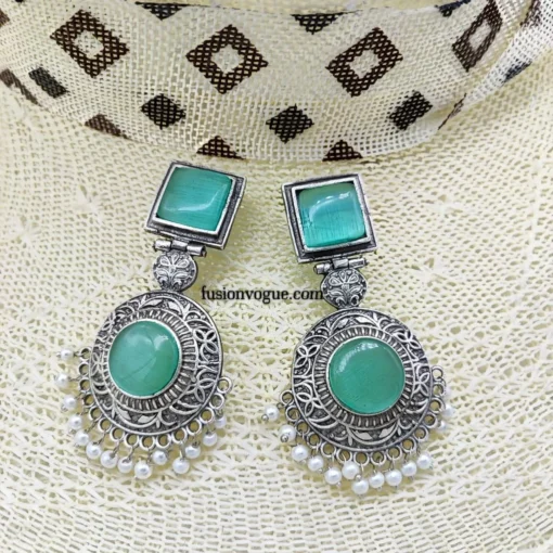 Glamaya Stylish Stone Silver Dangle Earrings: Affordable Trendy Look 1 GLAM-ER-ST-110-347583-150-2