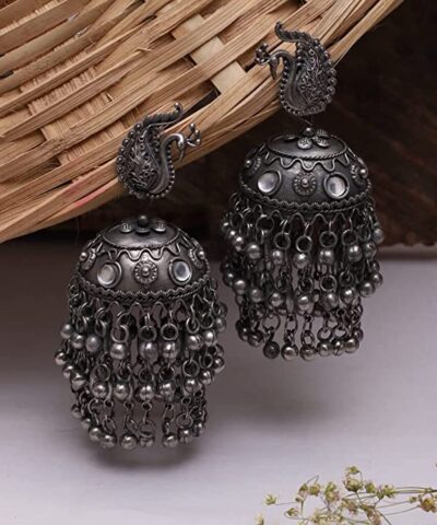Glamaya Exquisite Oxidised Peacock Jhumka Earring - Perfect For Indian Weddings! 1 GLAM-ER-BP-25-624567-41-4
