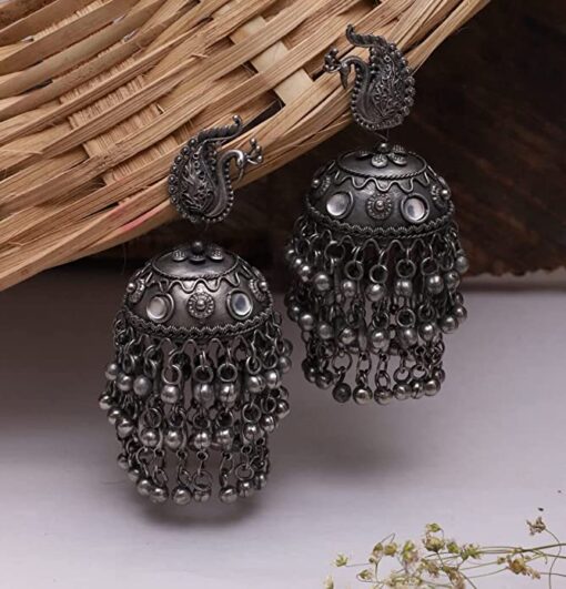 Glamaya Exquisite Oxidised Peacock Jhumka Earring - Perfect For Indian Weddings! 1 GLAM-ER-BP-25-624567-41-4