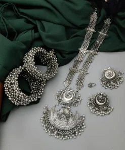 Glamaya Chic Oxidised Long Necklace Set With Adjustable Bangles & Trendy Armlets 1 GLAM-CN-OX-68-823620-110-5