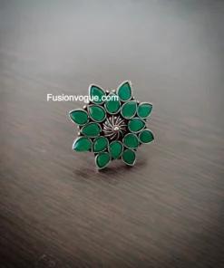 Glamaya Green Oxidised Stone Adjustable Ring - Buy 2 Get 1 Free! 1 GLAM-RI-ST-3F8-377880-8-8