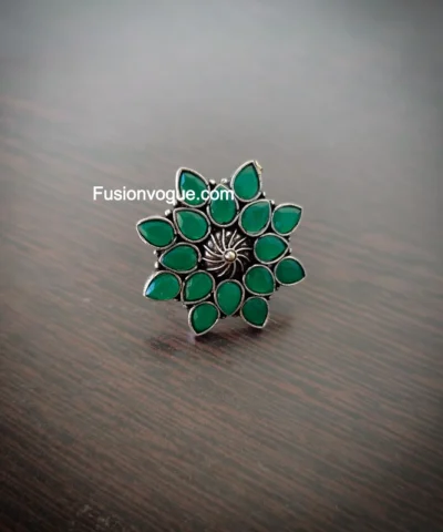 Glamaya Green Oxidised Stone Adjustable Ring - Buy 2 Get 1 Free! 1 GLAM-RI-ST-3F8-377880-8-8