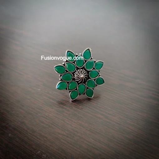 Glamaya Green Oxidised Stone Adjustable Ring - Buy 2 Get 1 Free! 1 GLAM-RI-ST-3F8-377880-8-8