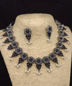 Glamaya Stylish Black Choker Necklace & Earring Set 2 GLAM-CN-OX-27-723850-43-10