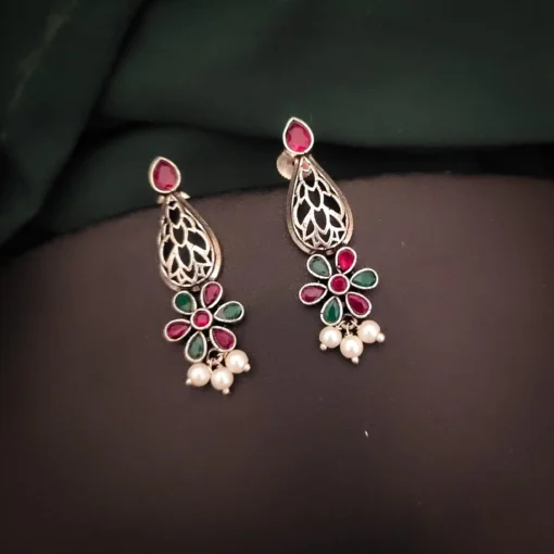 Glamaya Multi-color Silver Lookalike Stud Earrings For Women 1 GLAM-ER-OX-18-791203-30-5