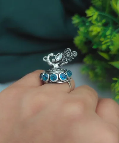 Glamaya Sky Peacock Oxidised Adjustable Ring: Elegant And Trendy Design For Women 2 GLAM-RI-OX-7F5-588050-16-4
