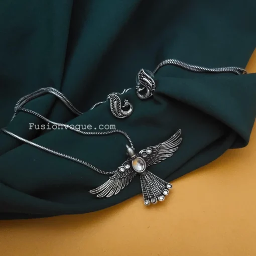 Glamaya White Bird Chain Necklace & Earrings Set - Elegant & Affordable Combo 1 GLAM-CN-OX-22-723195-35-5