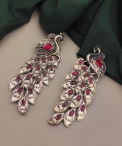Glamaya Red Peacock Oxidised Earrings: Traditional Indian Charm 1 GLAM-ER-OX-18-521390-30-5