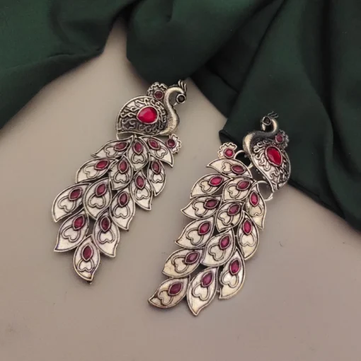 Glamaya Red Peacock Oxidised Earrings: Traditional Indian Charm 1 GLAM-ER-OX-18-521390-30-5