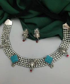 Glamaya Sky Genasha Stone Oxidised Necklace & Earring Set 1 GLAM-CN-ST-30-819975-49-5