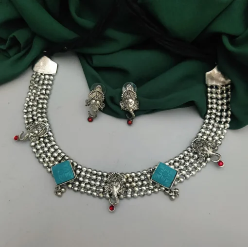 Glamaya Sky Genasha Stone Oxidised Necklace & Earring Set 1 GLAM-CN-ST-30-819975-49-5