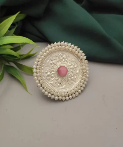 Glamaya Stylish Pink 925 Silver Jumbo Ring - Adjustable For Women 1 GLAM-RI-OX-110-768129-150-2