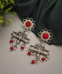 Glamaya Stylish Antique Red Oxidised Danglers: Trendy Ethnic Earrings 1 GLAM-ER-KU-20-352808-30-10