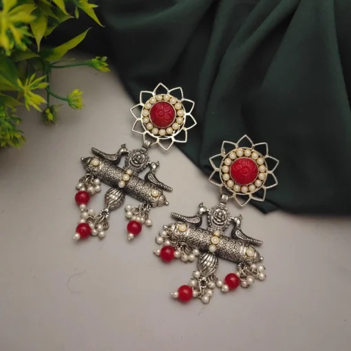 Glamaya Stylish Antique Red Oxidised Danglers: Trendy Ethnic Earrings 1 GLAM-ER-KU-20-352808-30-10