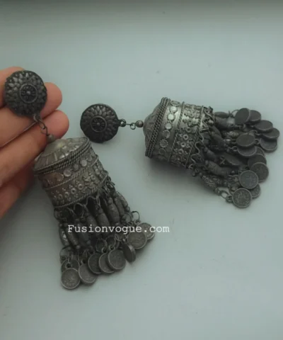Glamaya Ethnic Drum Jhumka Earrings: Trendy Oxidised Black Polish 1 GLAM-ER-BP-50-536178-82-2