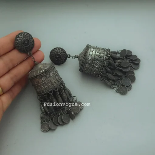 Glamaya Ethnic Drum Jhumka Earrings: Trendy Oxidised Black Polish 1 GLAM-ER-BP-50-536178-82-2
