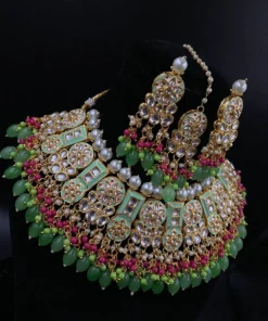 Glamaya Mint Kundan Meenakari Party Set: Necklace, Earrings, Maangtikka 1 GLAM-CN-KU-60-717216-105-10