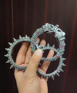 Glamaya Ethnic Oxidised Bangles Set 2.6: Traditional Indian Armlets Combo 2 GLAM-CB-OX-108F3-738849-175-6