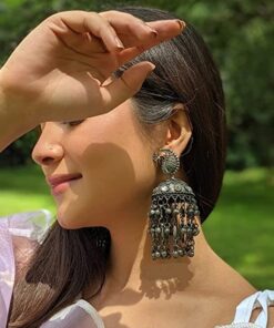 Glamaya Exquisite Oxidised Peacock Jhumka Earring - Perfect For Indian Weddings! 2 GLAM-ER-BP-25-624567-41-4