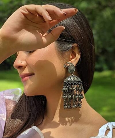 Glamaya Exquisite Oxidised Peacock Jhumka Earring - Perfect For Indian Weddings! 2 GLAM-ER-BP-25-624567-41-4