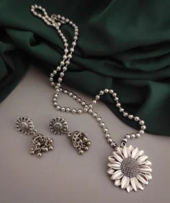 Glamaya Floral Oxidized Necklace Earrings Set - Indian Jewelry Combo 1 GLAM-CN-OX-50-215553-82-2