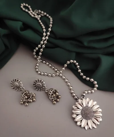 Glamaya Floral Oxidized Necklace Earrings Set - Indian Jewelry Combo 1 GLAM-CN-OX-50-215553-82-2