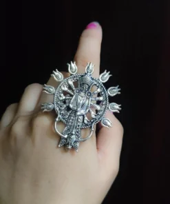 Glamaya Oxidised German Silver Adjustable Finger Ring 15 1 GLAM-RI-OX-6F4-422931-11-7