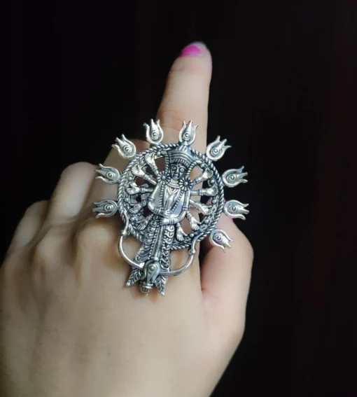 Glamaya Oxidised German Silver Adjustable Finger Ring 15 1 GLAM-RI-OX-6F4-422931-11-7