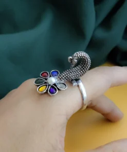 Glamaya Vintage Multi Peacock Flower Ring: Unique Design For Women 2 GLAM-RI-OX-9-080006-15-10