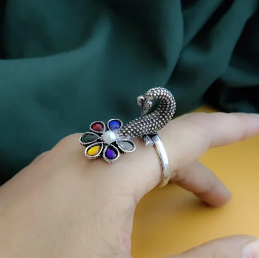 Glamaya Vintage Multi Peacock Flower Ring: Unique Design For Women 2 GLAM-RI-OX-9-080006-15-10 Glamaya Vintage Multi Peacock Flower Ring: Unique Design For Women 2 GLAM-RI-OX-9-080006-15-10