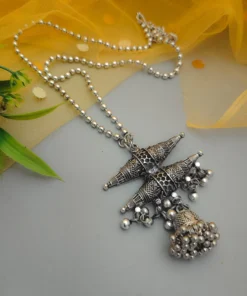 Glamaya Traditional Jhumki Double Dolki Chain Necklace: Indian Ethnic Wear For Women 1 GLAM-NE-OX-50-506997-82-2