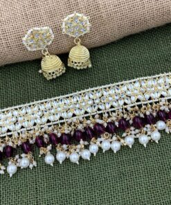 Glamaya Elegant Maroon Kundan Pearl Choker Set 1 GLAM-CN-PE-116F3-356495-145-4