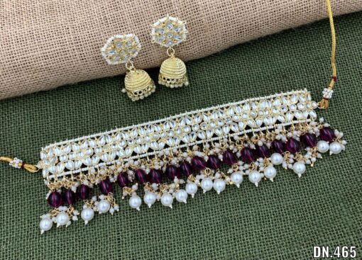 Glamaya Elegant Maroon Kundan Pearl Choker Set 1 GLAM-CN-PE-116F3-356495-145-4